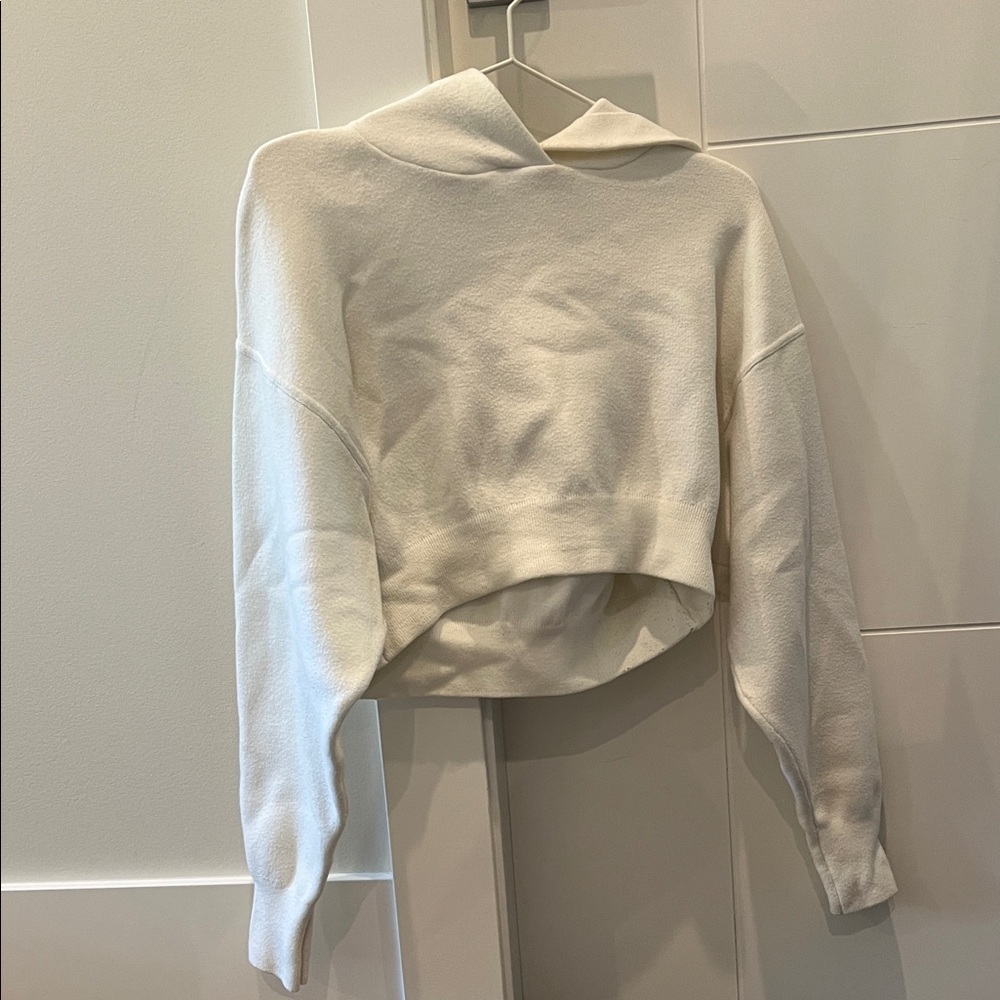 Cream Cropped Hoodie